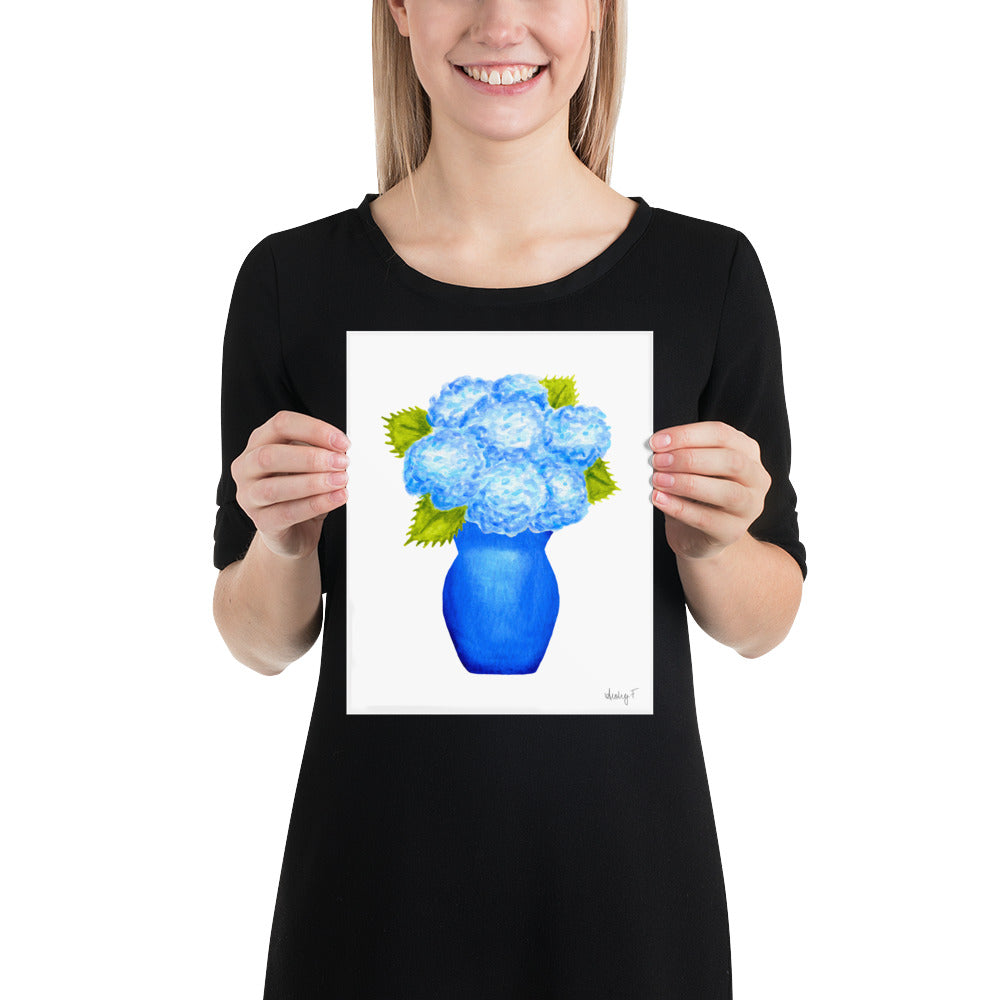 Print | Blue Hydrangea Blooms in Blue Vase | Various Sizes