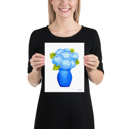 Print | Blue Hydrangea Blooms in Blue Vase | Various Sizes