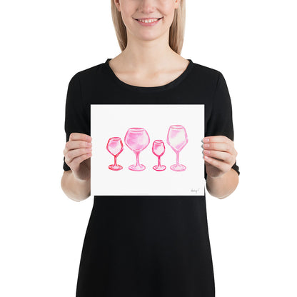 Print | Watercolor Pink Wine Glasses Quad 8×10