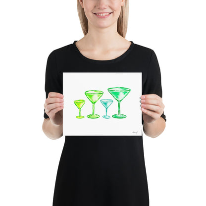 Print | Watercolor Green Martini Glasses Quad 8×10