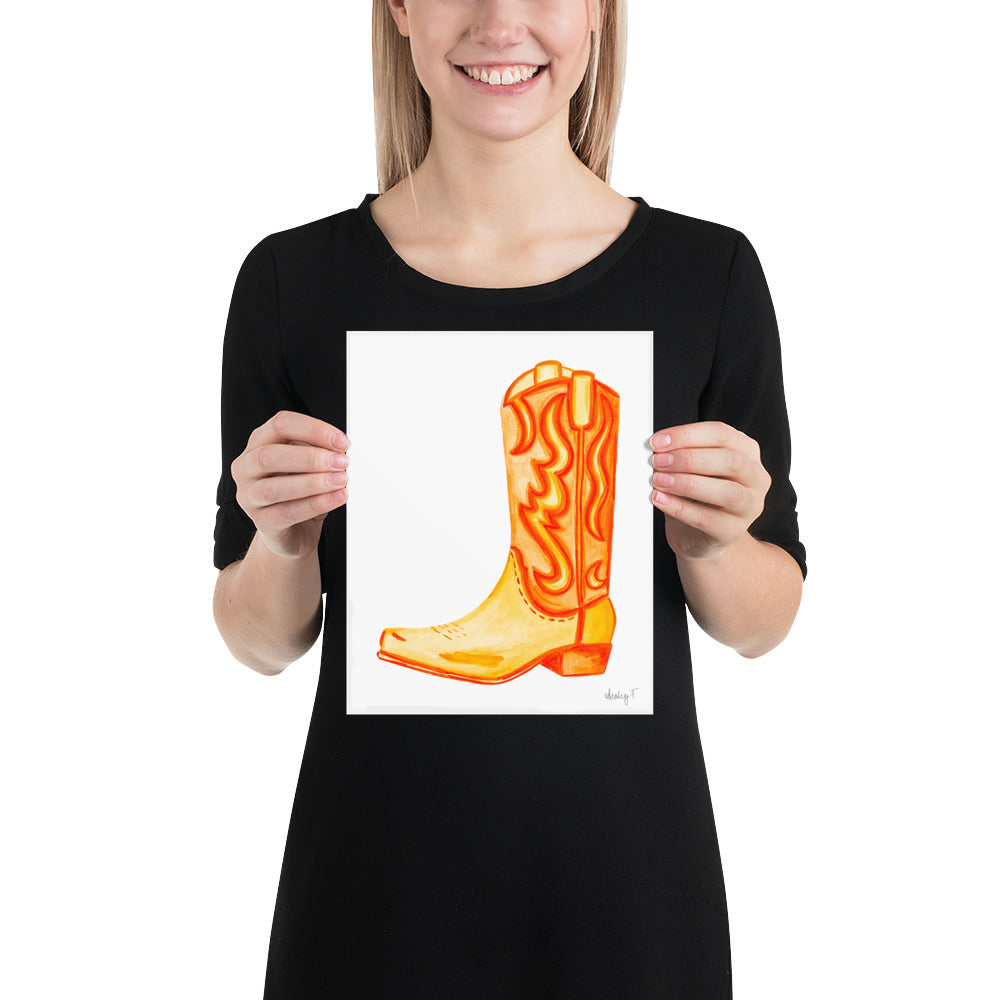 Print | Watercolor Orange Cowboy Boot 8″×10″
