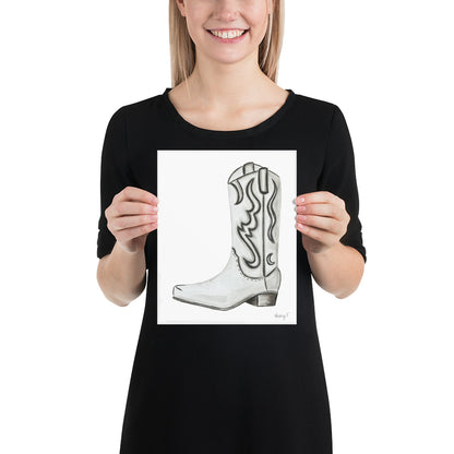 Print | Watercolor White & Gray Cowboy Boot 8″×10″