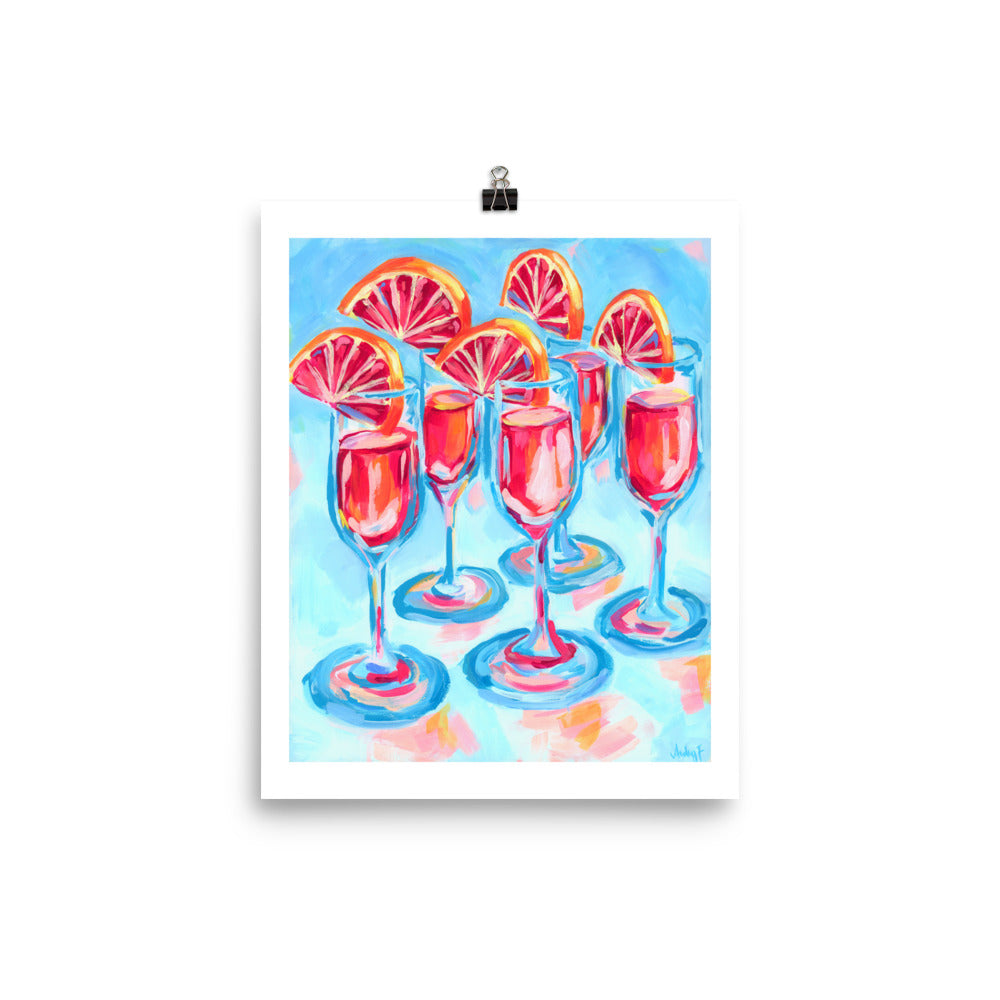 Pink Blood Orange Mimosas Blue Champagne Flutes Abstract Acrylic Print 8″×10″