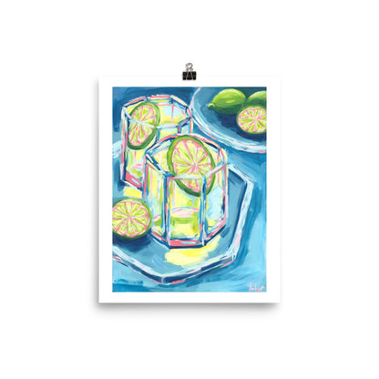“Margarita Night” | Blue, Pink, & Green | Abstract Acrylic Cocktail Arr Print 8″×10″