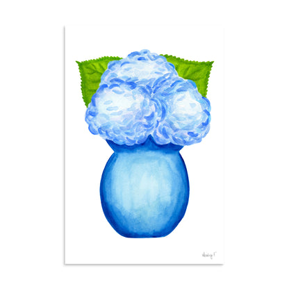 Bunch of Blue Hydrangeas Blue Vase Watercolor Print | Various Sizes 8″×12″