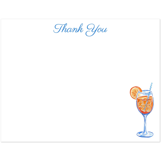 Aperol Spritz Thank You Watercolor Illustrated Flat Notecards | Set of 10 Cards & Envelopes | 2 Sizes 4.25x5.5″ (SM)