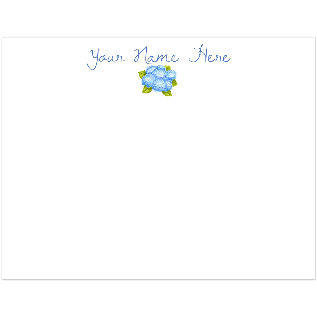 Personalized Blue Bunch of Hydrangeas Watercolor Illustrated Flat Note Cards & Envelopes | Set of 10 | 2 Sizes 4.25x5.5″ (SM)
