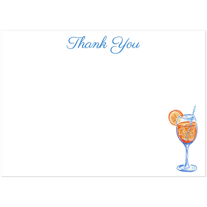 Aperol Spritz Thank You Watercolor Illustrated Flat Notecards | Set of 10 Cards & Envelopes | 2 Sizes 5R (5 x 7″)