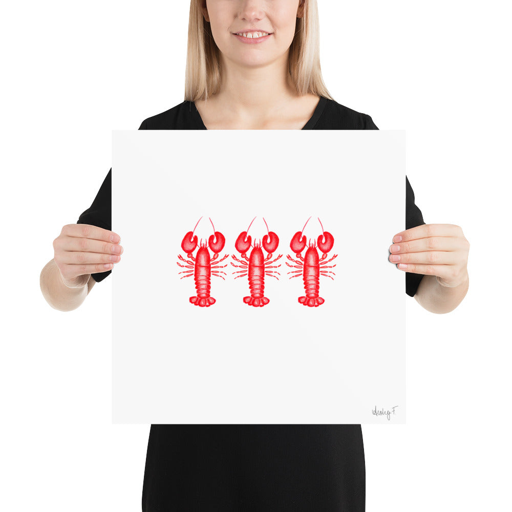 Print | Mini Red Lobster Watercolor Trio 16″×16″