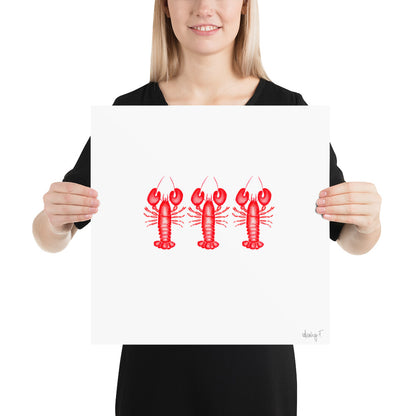 Print | Mini Red Lobster Watercolor Trio 16″×16″