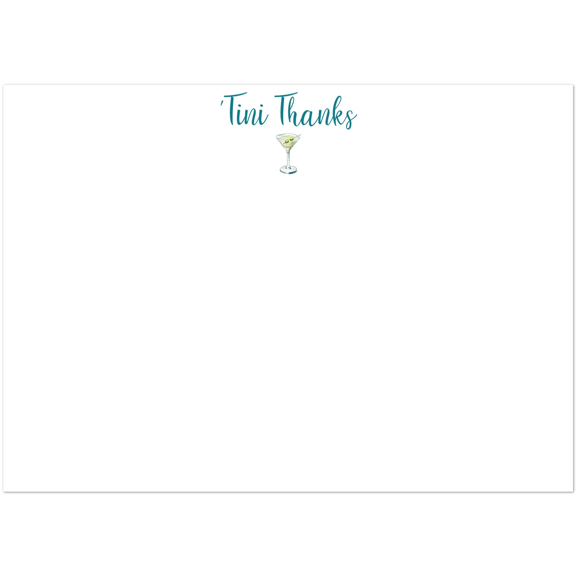 Thank You Cards | 'Tini Thanks | Martini Watercolor Illustration | Flat Notecards & Envelope Set of 10 | 2 Sizes 5R (5 x 7″) Script