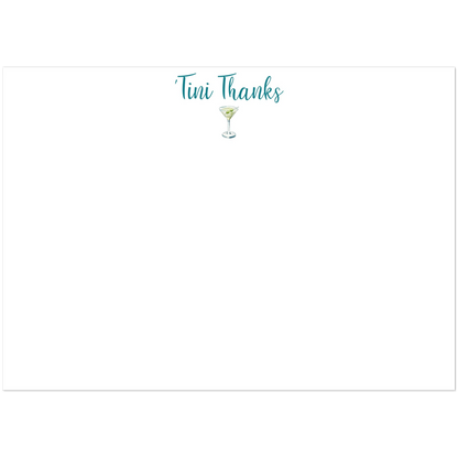 Thank You Cards | 'Tini Thanks | Martini Watercolor Illustration | Flat Notecards & Envelope Set of 10 | 2 Sizes 5R (5 x 7″) Script