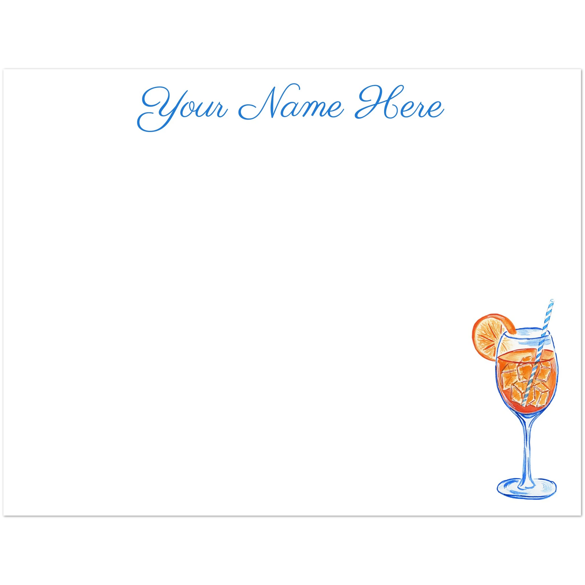 Personalized Aperol Spritz Watercolor Illustrated Flat Notecards | Set of 10 Cards & Envelopes | 2 Sizes 4.25x5.5″ (SM)