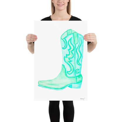 Print | Watercolor Mint Turquoise Cowboy Boot 20″×30″