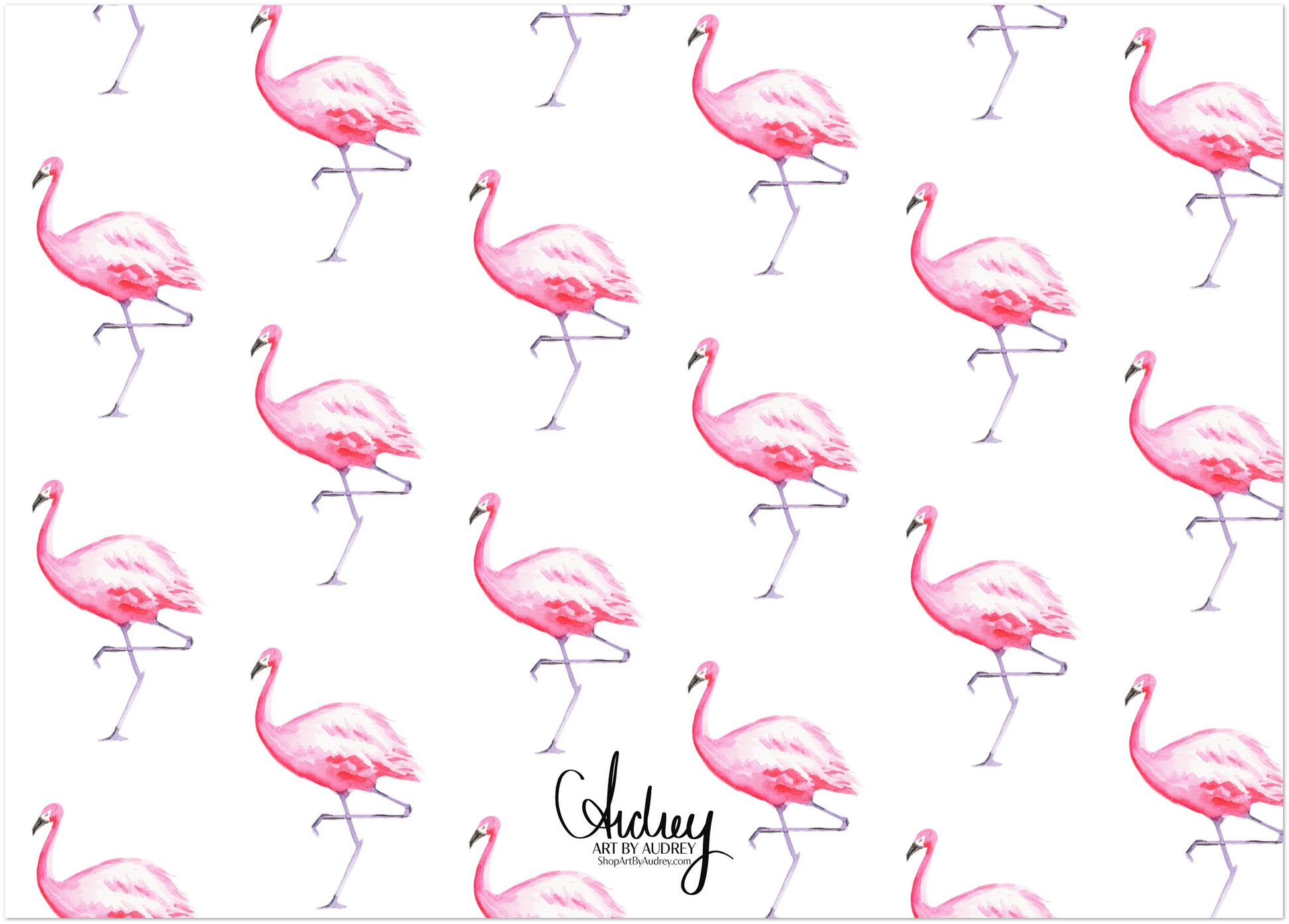 Personalized Pink Flamingo Watercolor Illustrated Flat Notecards | Set of 10 Cards & Envelopes | 2 Sizes