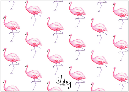 Personalized Pink Flamingo Watercolor Illustrated Flat Notecards | Set of 10 Cards & Envelopes | 2 Sizes