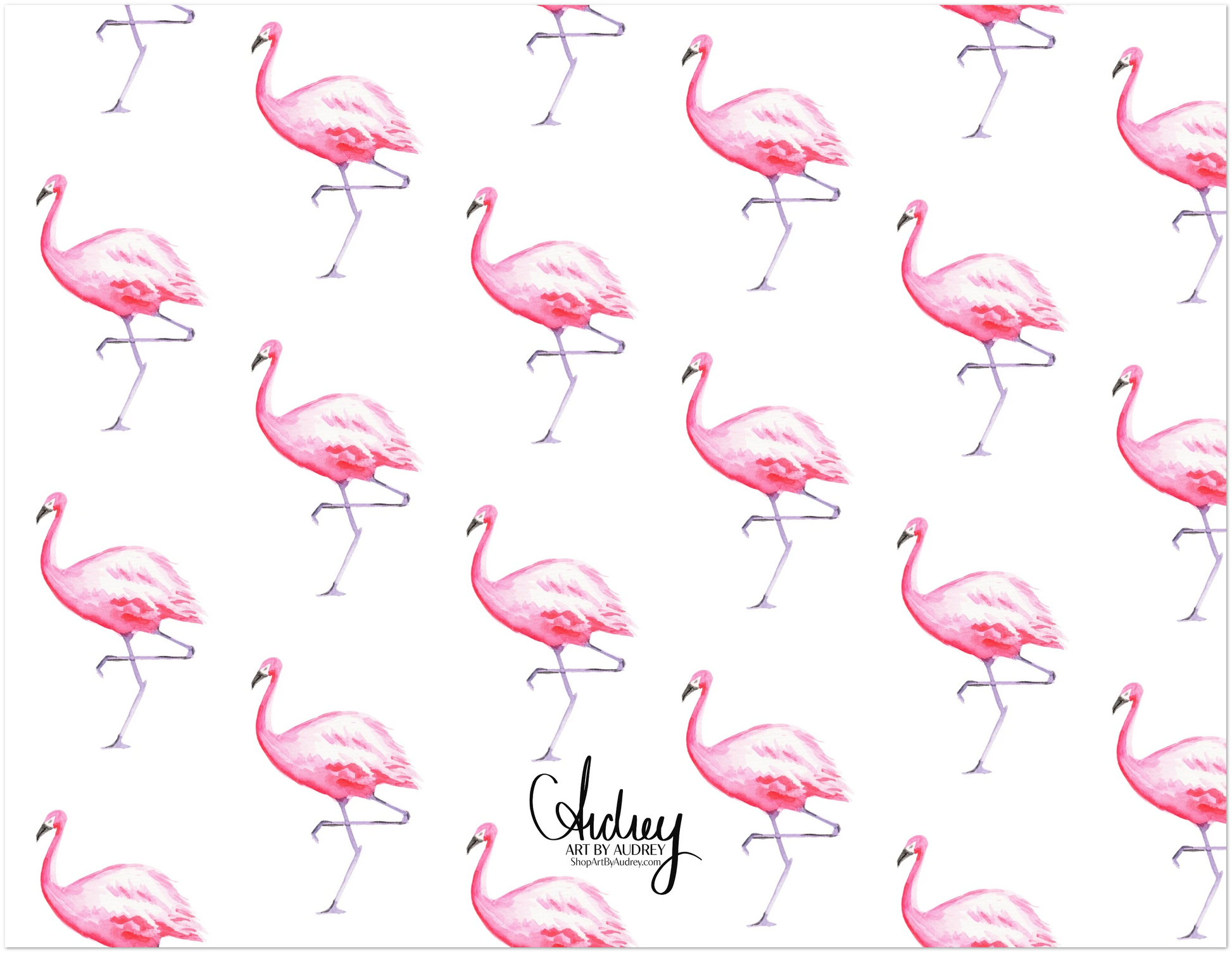 Personalized Pink Flamingo Watercolor Illustrated Flat Notecards | Set of 10 Cards & Envelopes | 2 Sizes