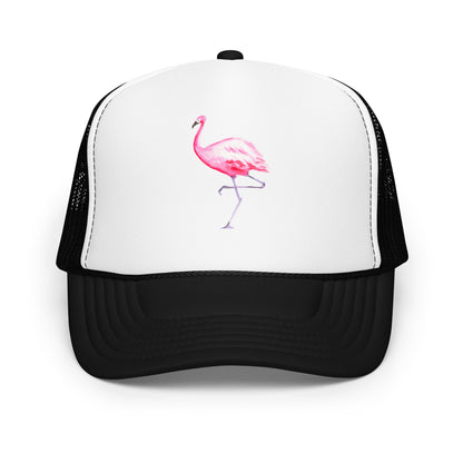 Pink Flamingo Watercolor Illustrated Trucker Hat | 9 Colors Black White Black