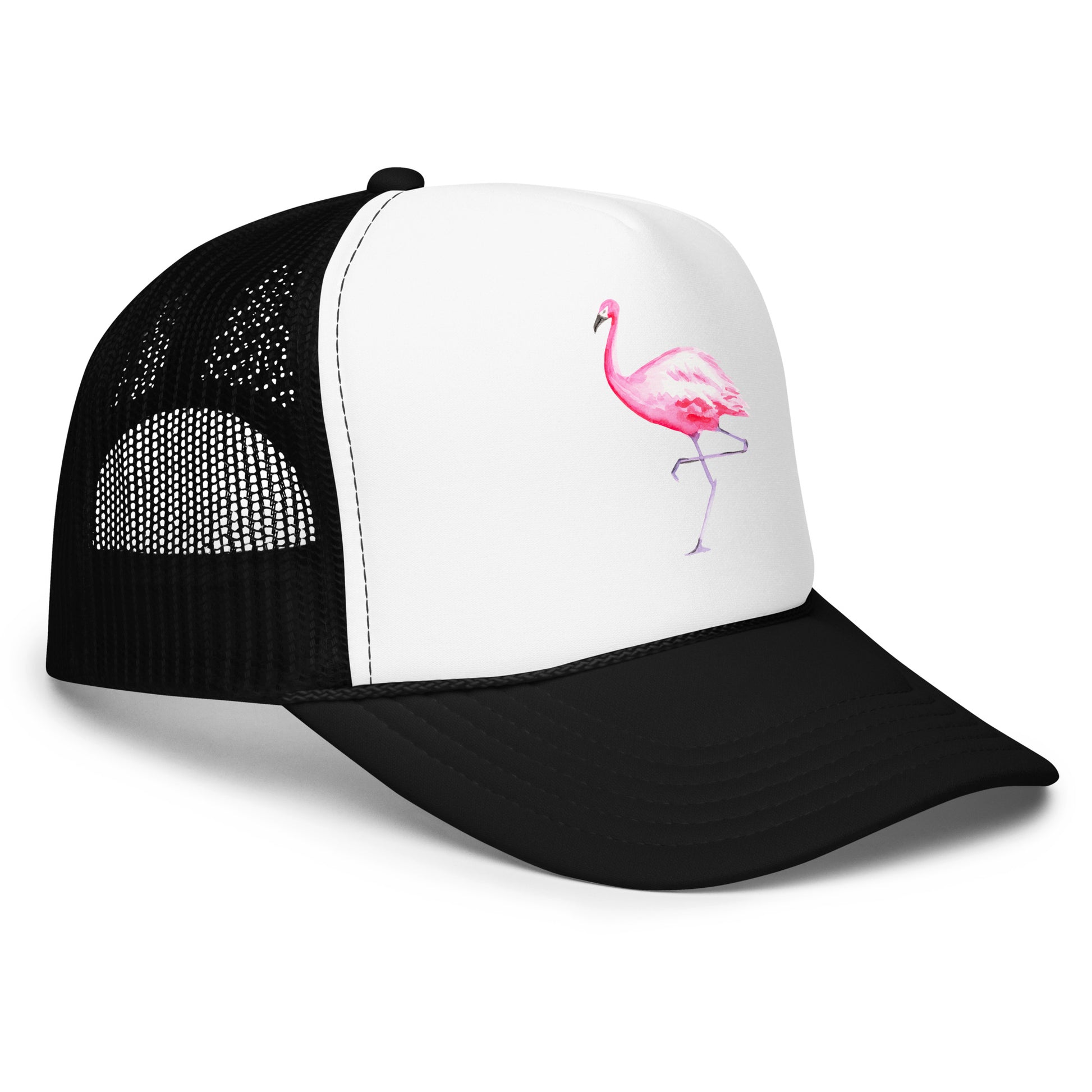Pink Flamingo Watercolor Illustrated Trucker Hat | 9 Colors