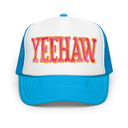 Yeehaw Hot Pink & Orange Trucker Hat Blue White Blue