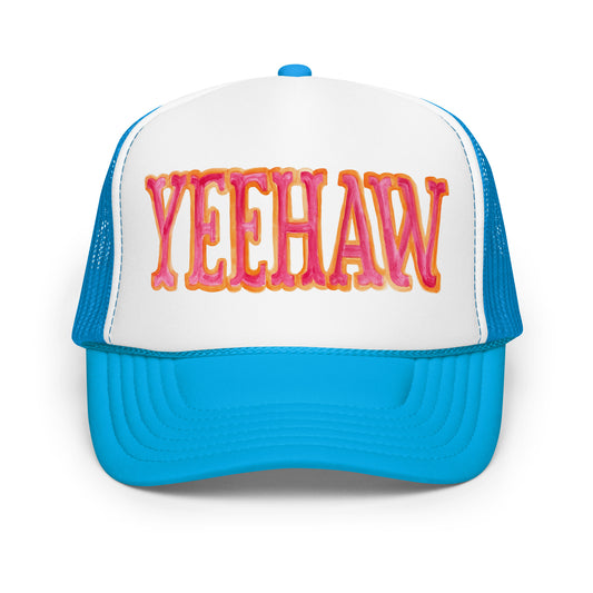 Yeehaw Hot Pink & Orange Trucker Hat Blue White Blue