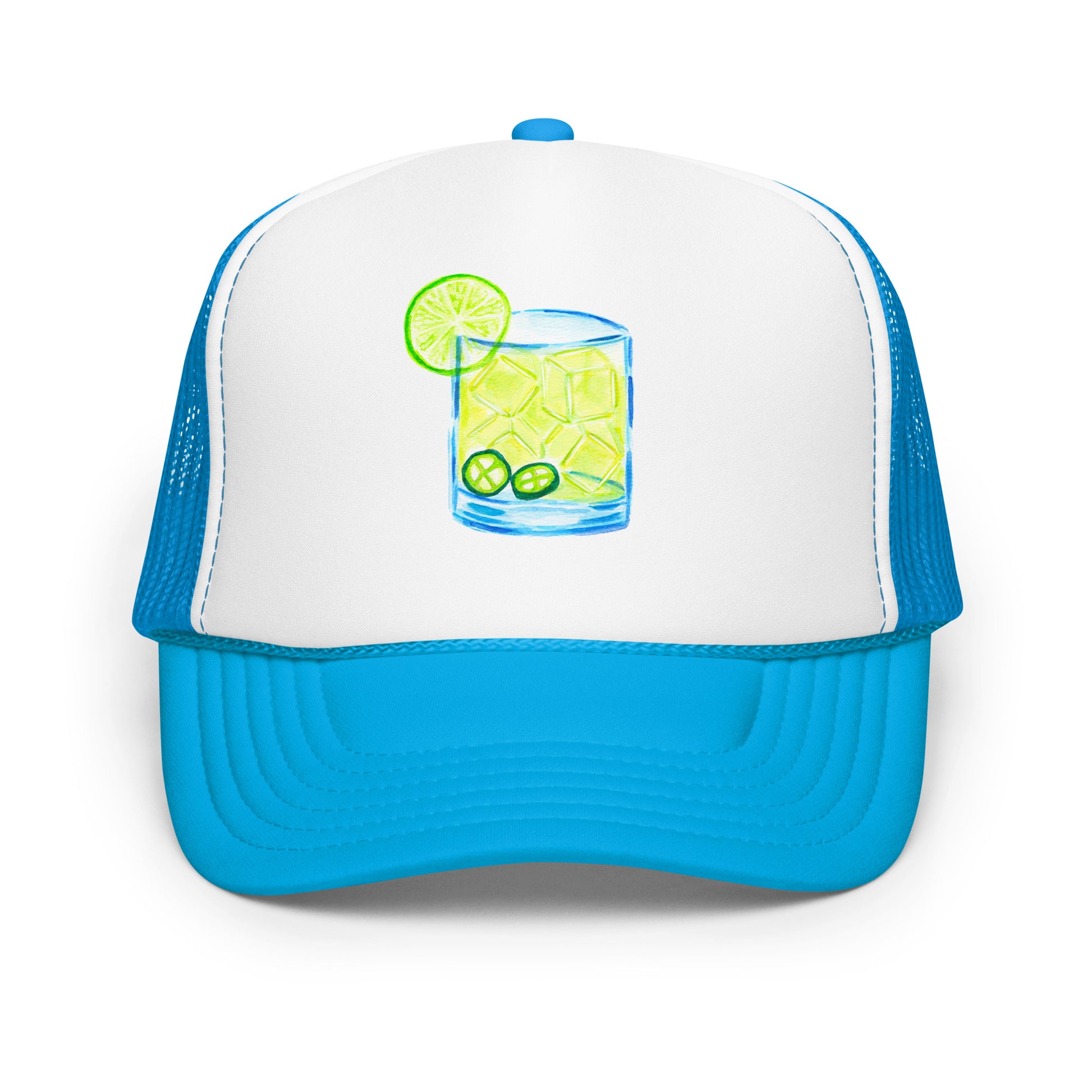 Spicy Margarita Watercolor Illustrated Trucker Hat | 4 Colors Blue White Blue