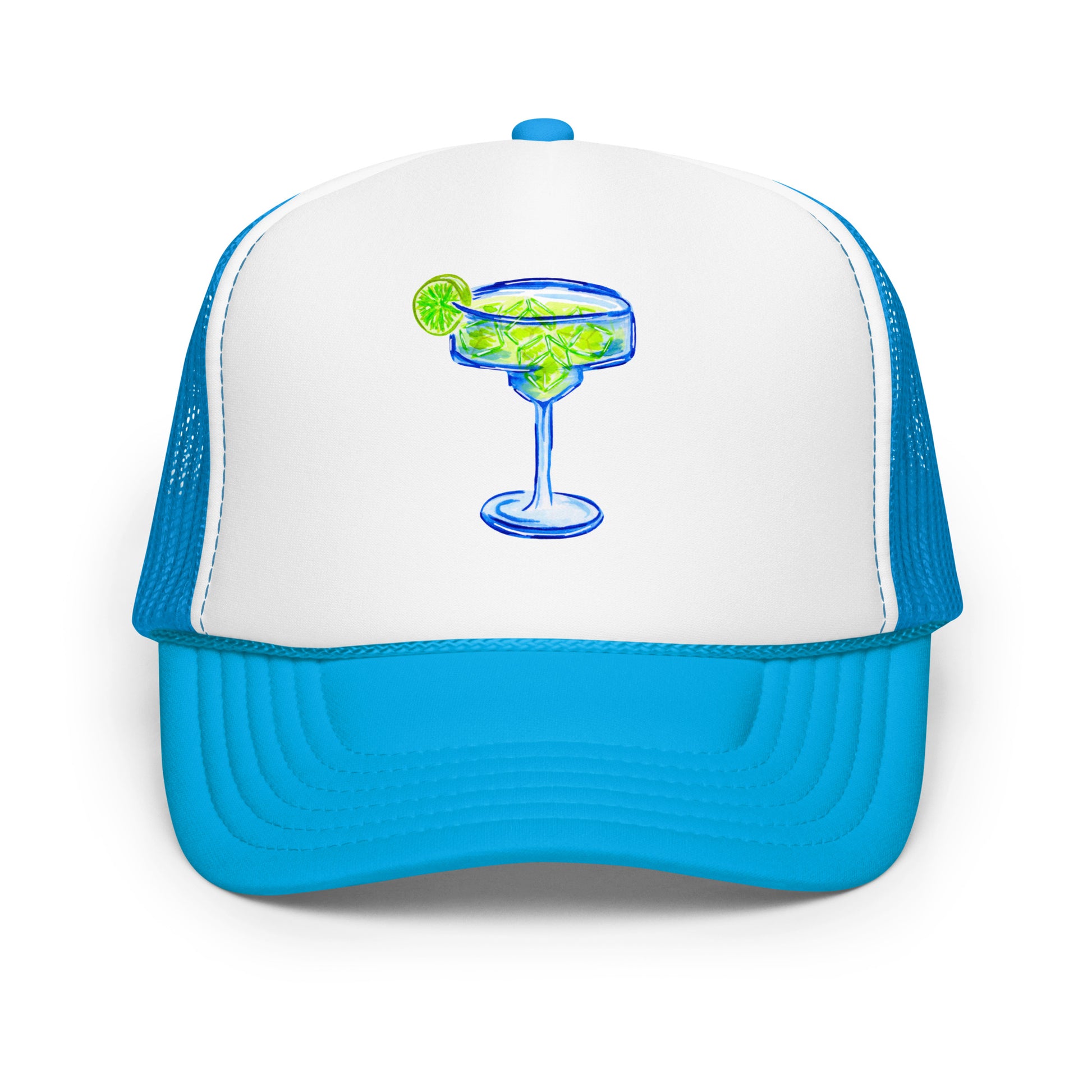 Margarita Watercolor Illustrated Trucker Hat | 6 Colors Blue White Blue
