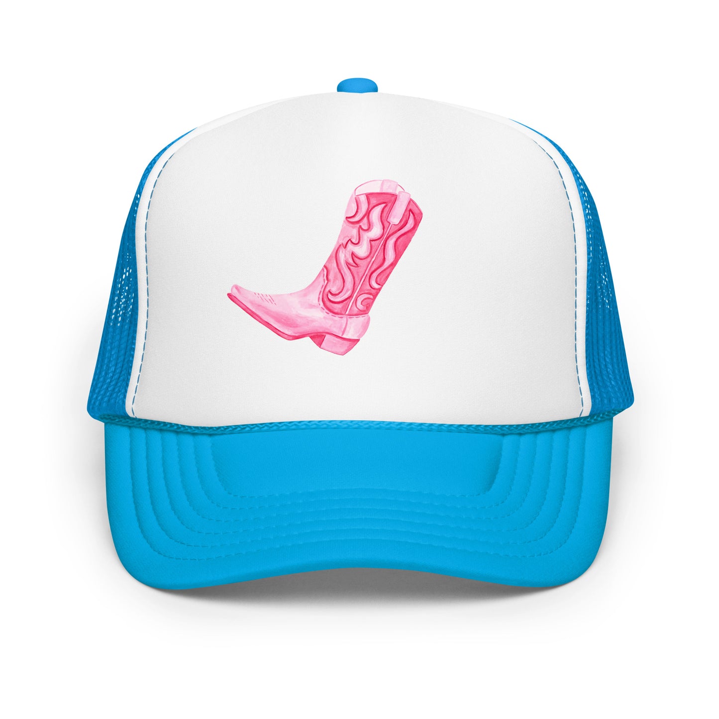 Hot Pink Cowboy Watercolor Printed Trucker Hat | Various Colors Blue White Blue