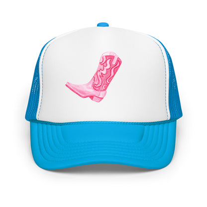 Hot Pink Cowboy Watercolor Printed Trucker Hat | Various Colors Blue White Blue