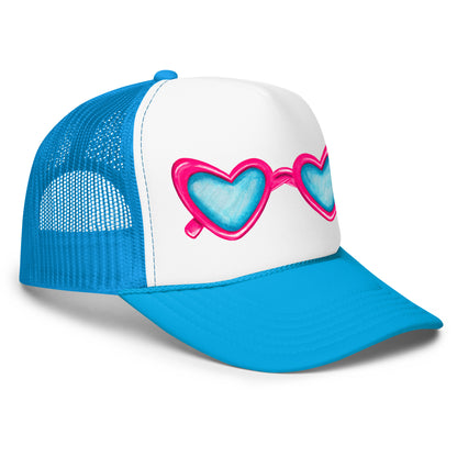 Trucker Hat | Hot Pink Heart Shaped Sunglasses Watercolor Illustration