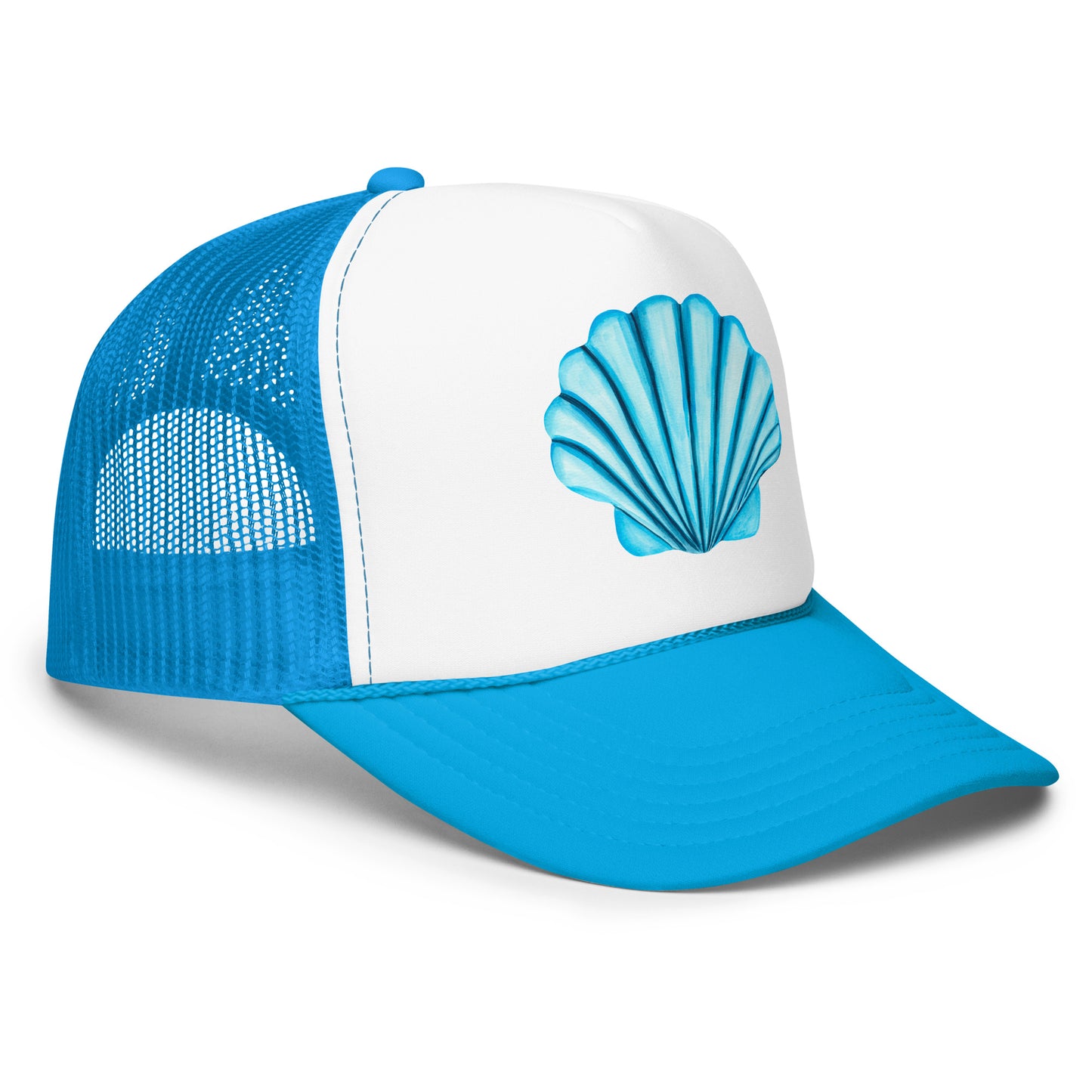 Turquoise Blue Sea Shell Watercolor Illustrated Trucker Hat | 6 Colors