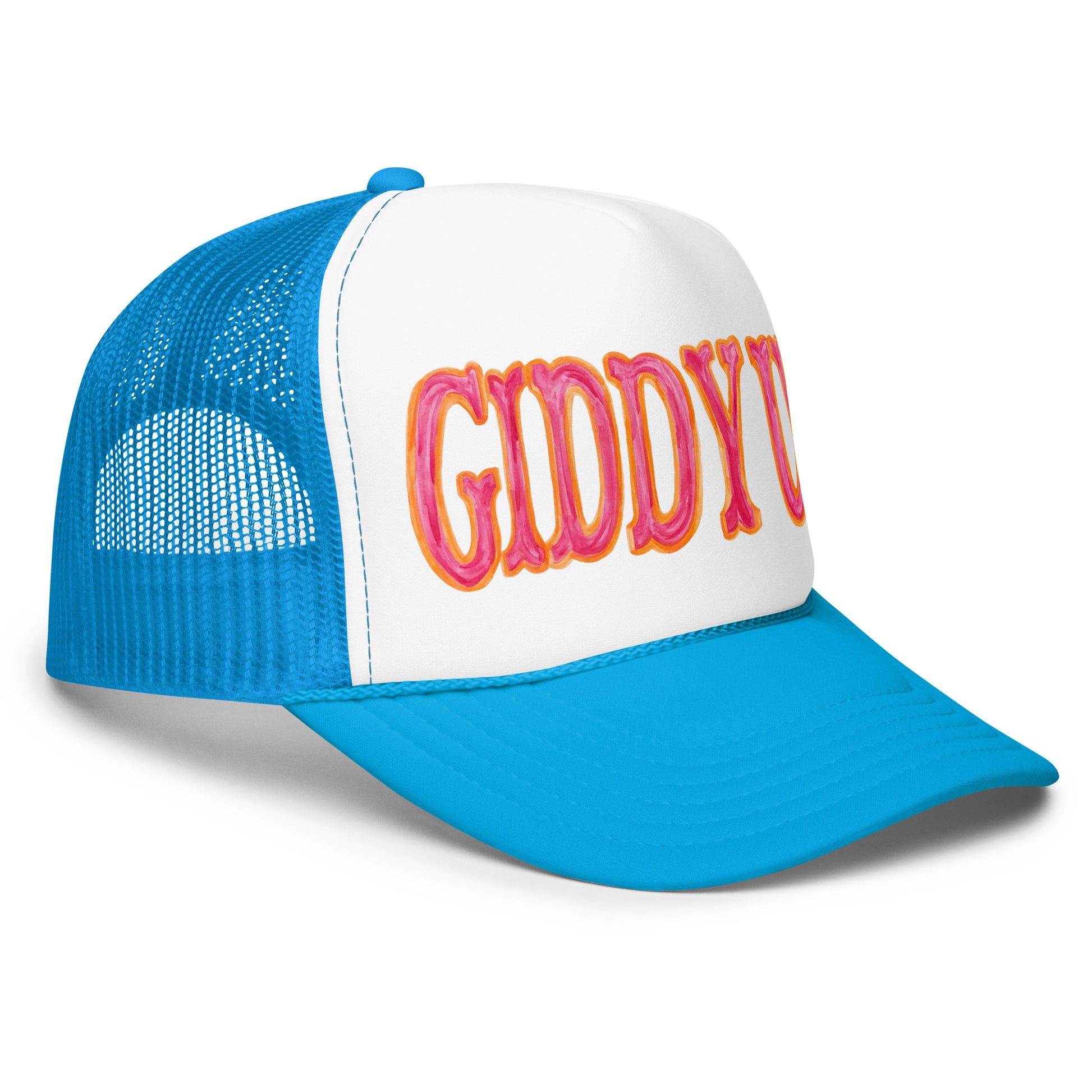 Giddy Up Hot Pink & Orange Watercolor Illustrated Trucker Hat