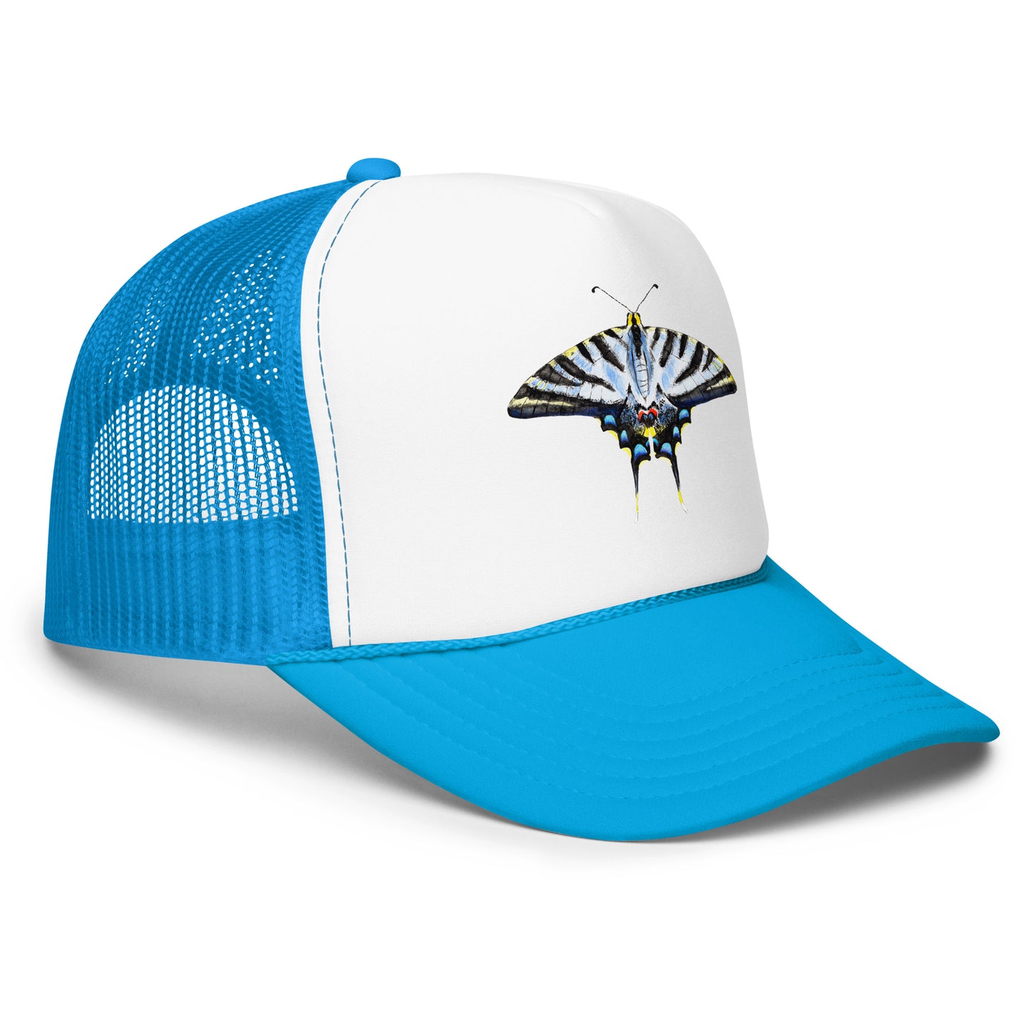 Light Blue Swallowtail Butterfly Watercolor Printer Trucker Hat | Various Hats
