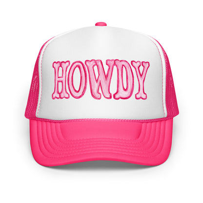 Hot Pink Howdy Watercolor Illustration Trucker Hat | 4 Colors Hot Pink & White