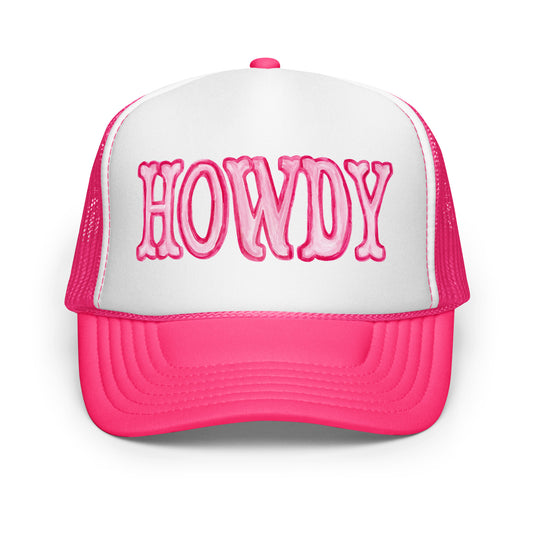 Trucker Hat | Hot Pink Howdy Watercolor Illustration Hot Pink & White