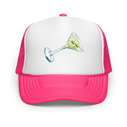 Martini Watercolor Illustrated Trucker Hat Hot Pink White Hot Pink