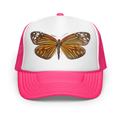 Orange & Black Butterfly Watercolor Illustrated Trucker Hat | 4 Colors Hot Pink White Hot Pink