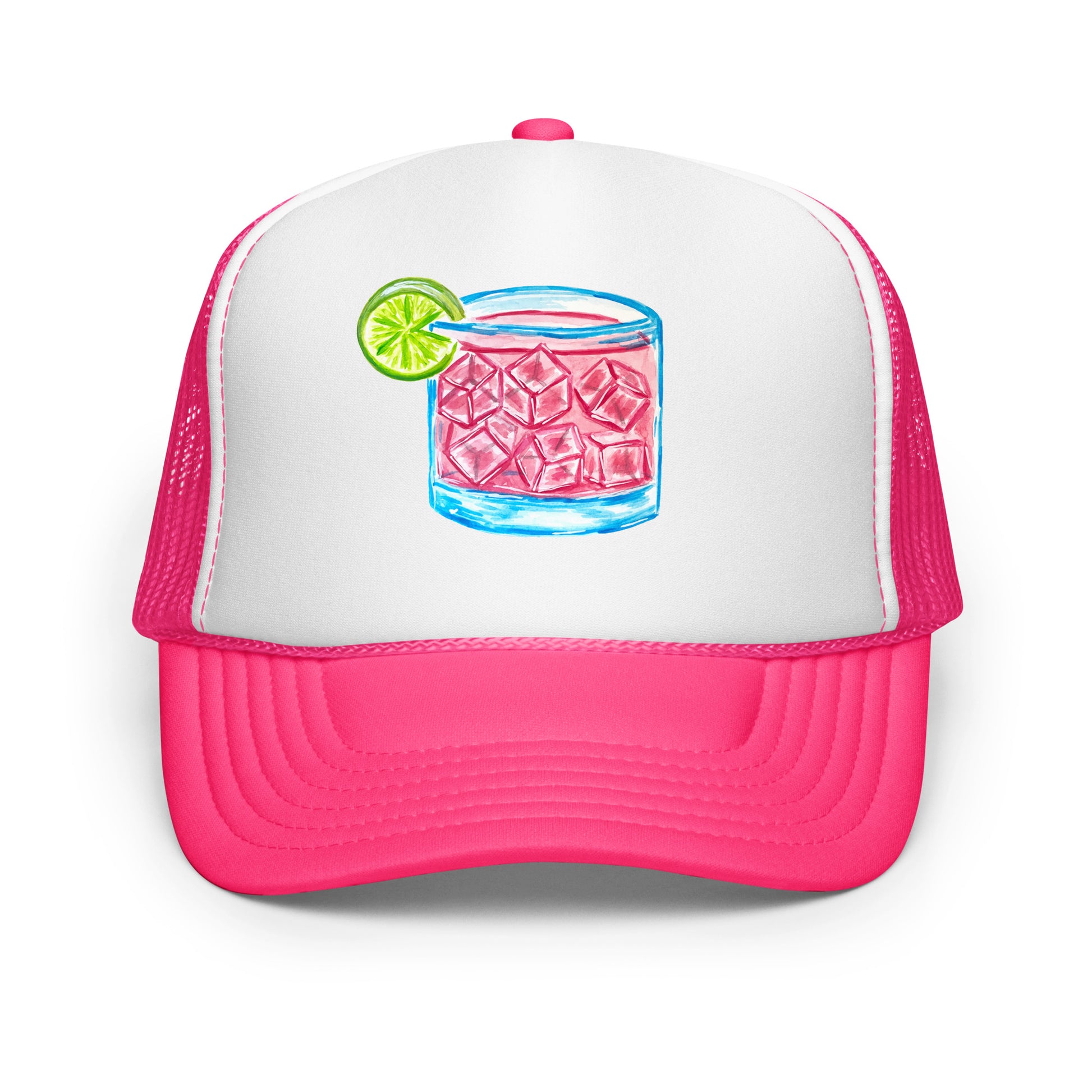 Paloma Watercolor Illustrated Foam Trucker Hat | 5 Colors Hot Pink White Hot Pink