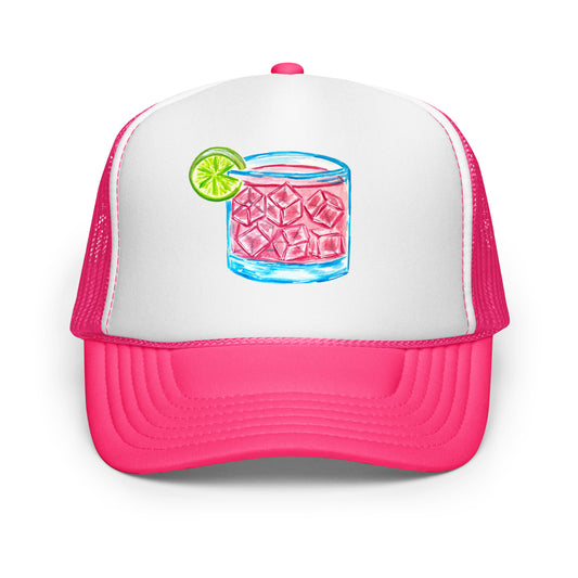 Paloma Watercolor Illustrated Foam Trucker Hat | 5 Colors Hot Pink White Hot Pink