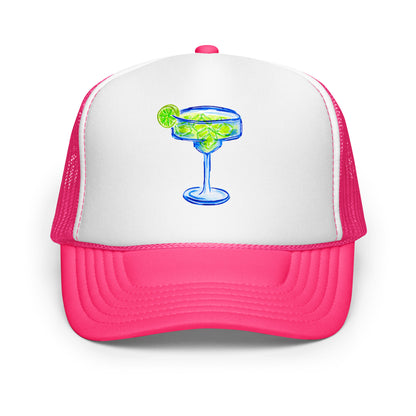 Margarita Watercolor Illustrated Trucker Hat | 6 Colors Hot Pink White Hot Pink