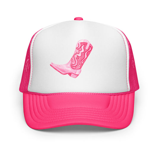 Hot Pink Cowboy Watercolor Printed Trucker Hat | Various Colors Hot Pink White Hot Pink