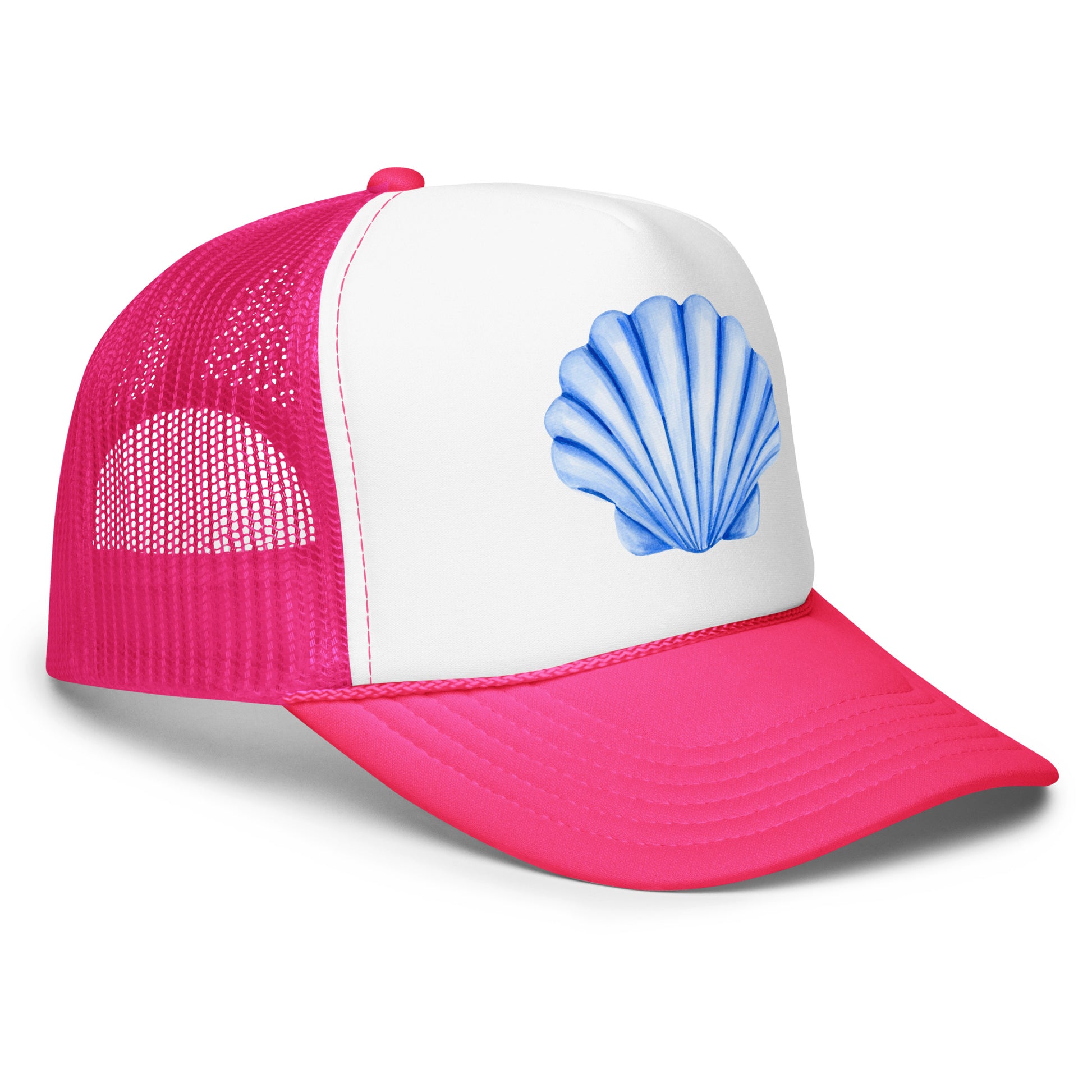 Blue Sea Shell Watercolor Illustrated Trucker Hat | 7 Colors