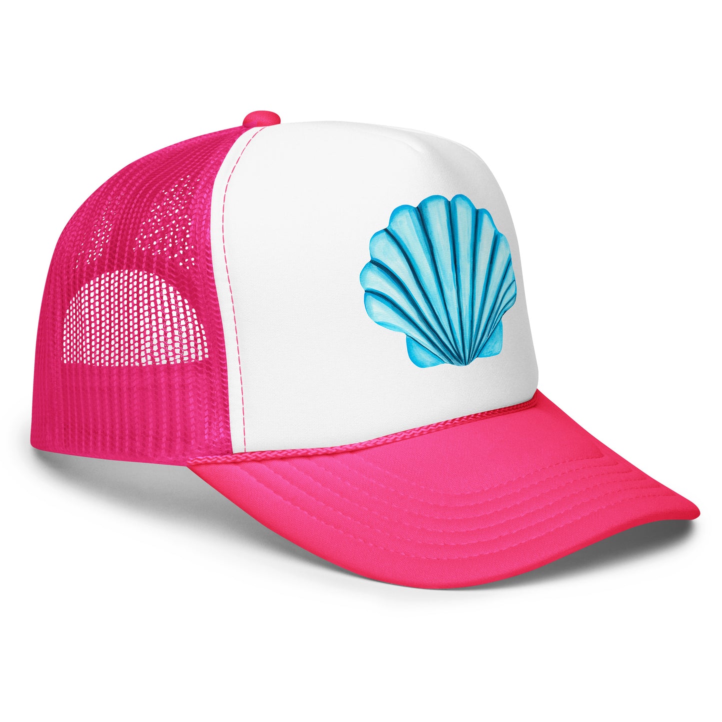 Turquoise Blue Sea Shell Watercolor Illustrated Trucker Hat | 6 Colors