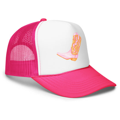 Light Pink & Orange Cowboy Boot Watercolor Printed Trucker Hat | Various Colors