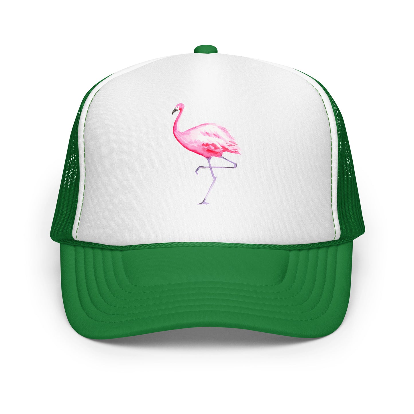 Pink Flamingo Watercolor Illustrated Trucker Hat | 9 Colors Kelly White Kelly