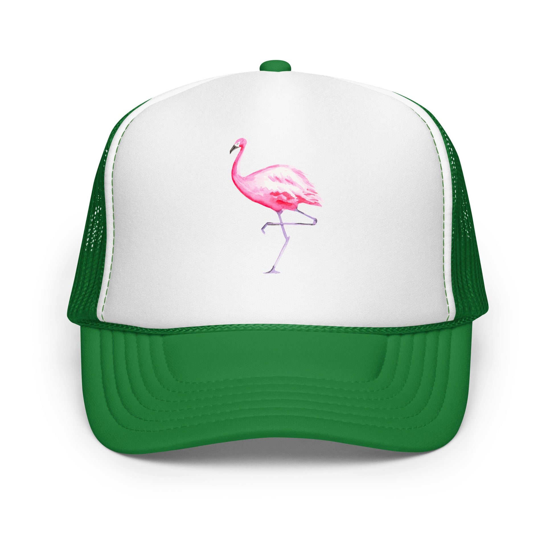 Pink Flamingo Watercolor Illustrated Trucker Hat | 9 Colors Kelly White Kelly