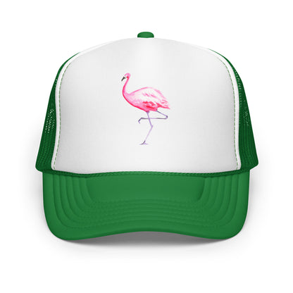 Pink Flamingo Watercolor Illustrated Trucker Hat | 9 Colors Kelly White Kelly