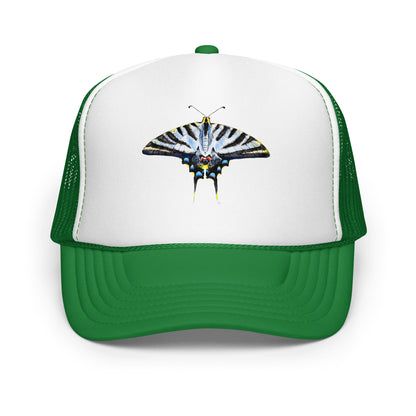 Light Blue Swallowtail Butterfly Watercolor Printer Trucker Hat | Various Hats Kelly White Kelly