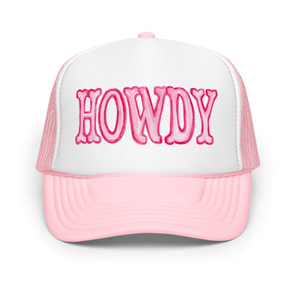 Hot Pink Howdy Watercolor Illustration Trucker Hat | 4 Colors Light Pink & White