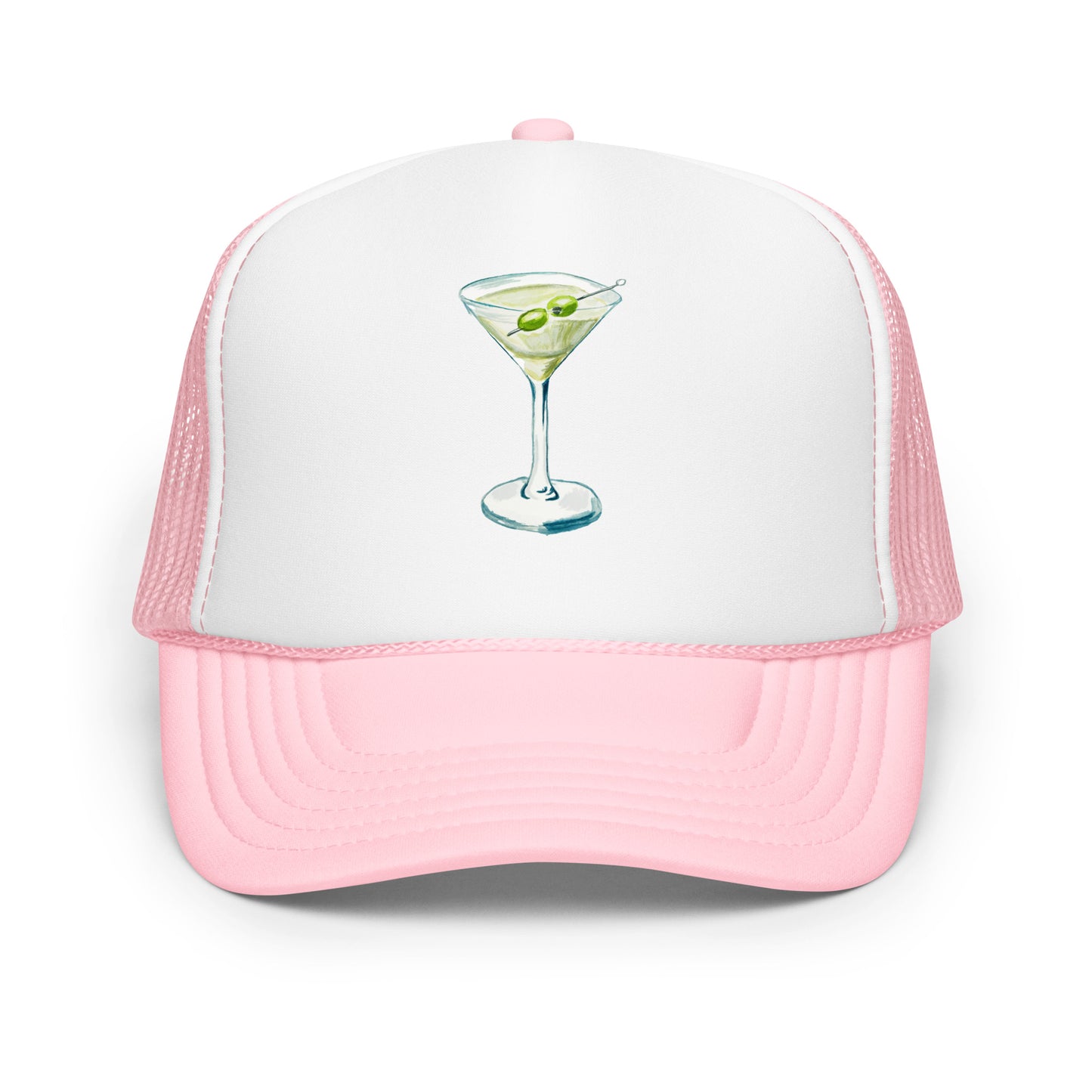 Martini Watercolor Illustrated Trucker Hat Light Pink White Light Pink
